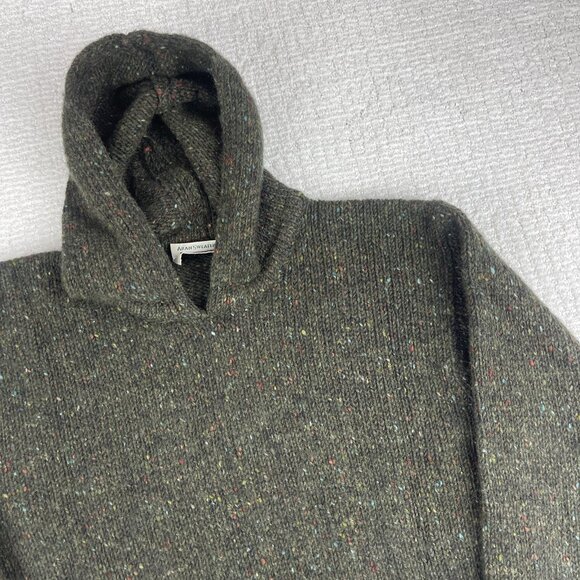 Aran Sweater Market 100%  Wool Pullover Hoodie Green Made in Ireland Read* - Picture 2 of 16